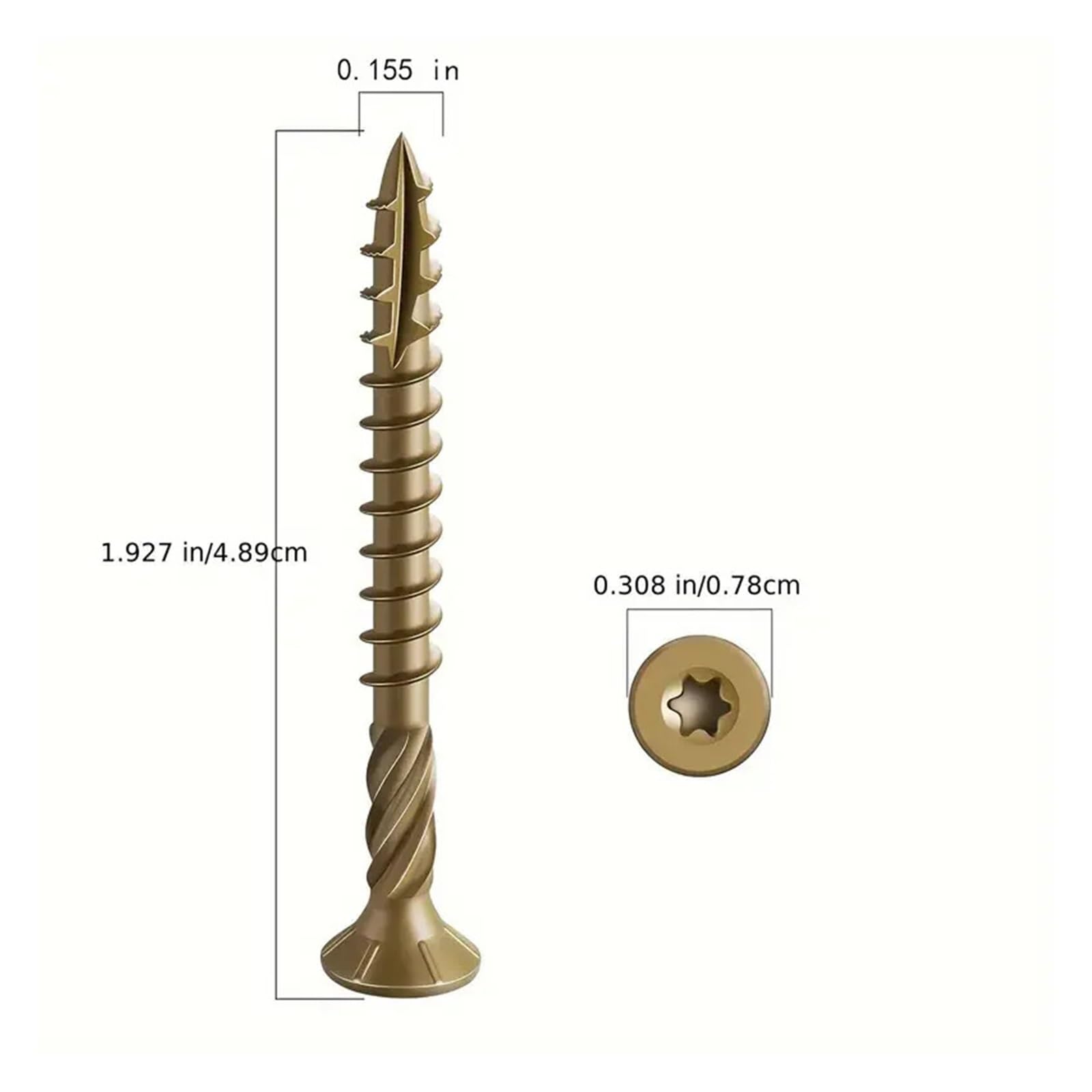 Vis à bois à tête plate 100 pièces #8x1-1/2", #8x2", #10x3" - Revêtement époxy antirouille brun doré, foret étoile T20 compatible avec(8x1-1 2)