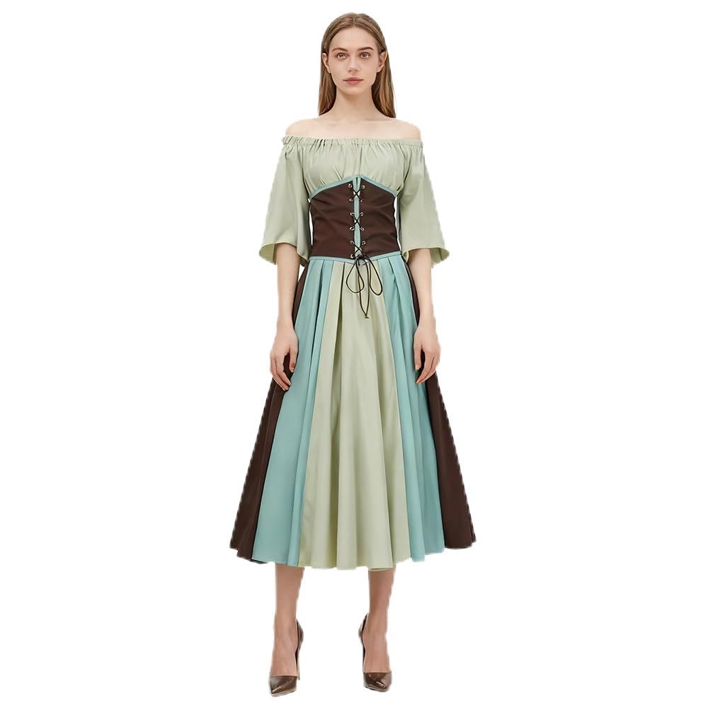 Medieval Renaissant Vintage Color Dress Women with Corset Victorian Ball Gowns Costume Vintage Irish Long Dress
