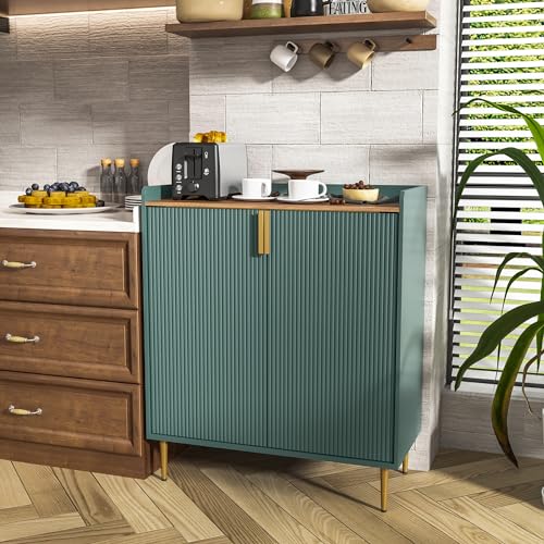 ARTPOWER Coffee Bar Cabinet with Wine Racks, Green Liquor Cabinet with Fluted Texture, Modern Sideboard Buffet Cabinet for Kitchen Dining Room, Living Room - Image 5