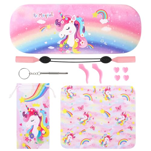 Beipegin Unicornio Funda Gafas Rigida Nina y Patillas Gafas Silicona Cordones Funda Gafas Blanda Funda Protectora Portatil para Gafas