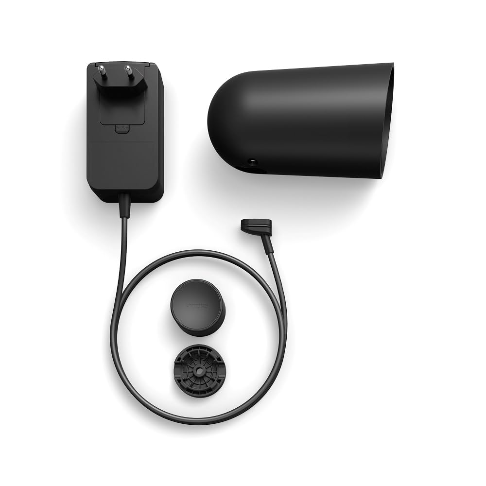 Philips Hue Secure batteriebetriebene Smart 1080p Home Sicherheitskamera, für drinnen oder draußen, Zwei-Wege-Gespräch, funktioniert mit dem Security Center in der Hue App, schwarz, 1er Pack