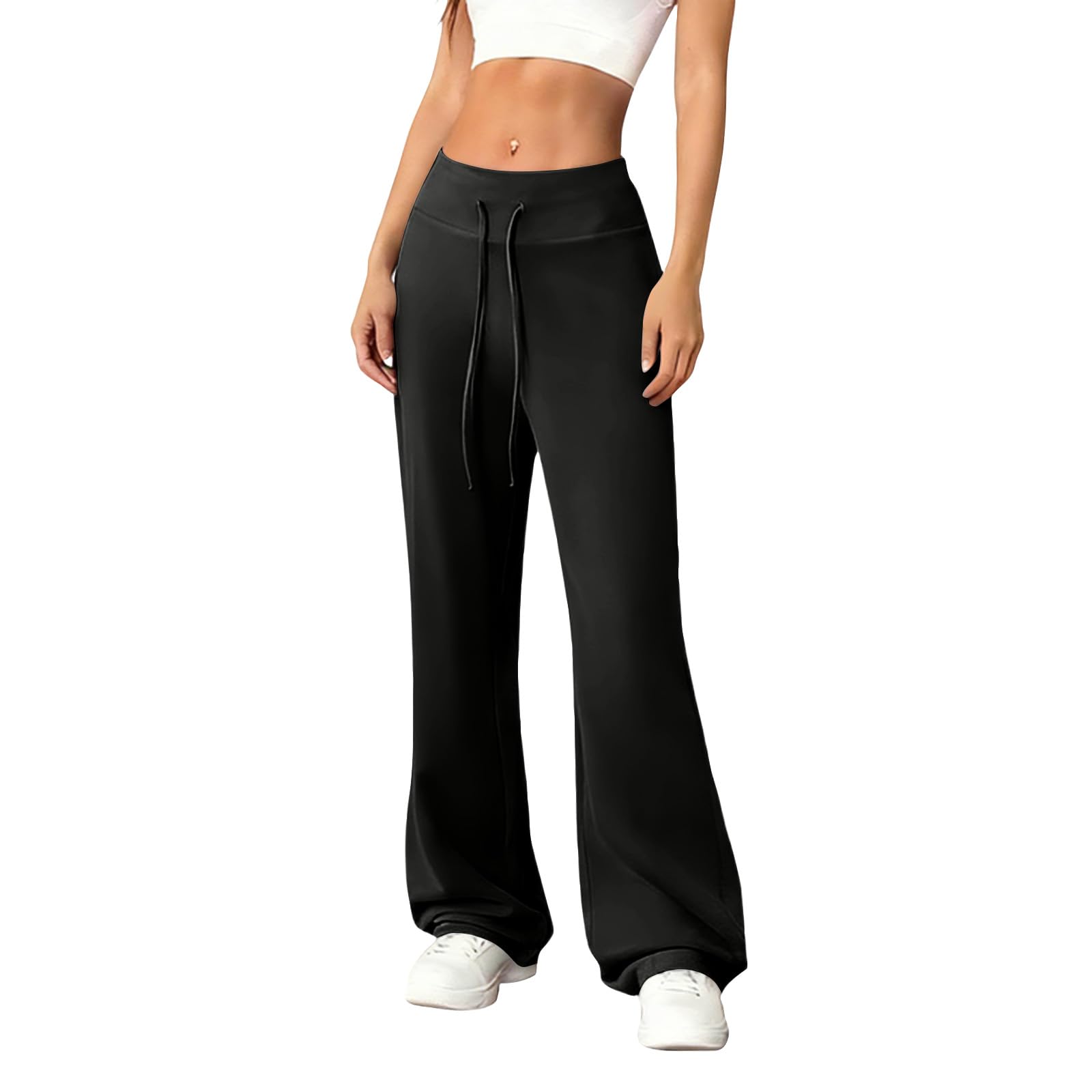 Flare Pants for Women High Waisted Bootcut Elastic Baggy Sweatpants Casual Drawstring Loose Fit Bell Bottoms
