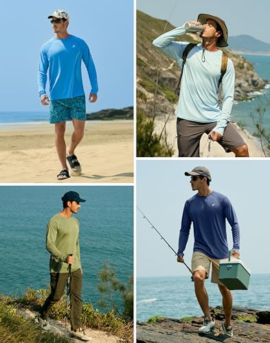 Image of Pudolla Men's Sun Protection Shirts UV SPF UPF 50+ Rash Guard Long Sleeve Lightweight Quick Dry Brethable Swimming Fishing