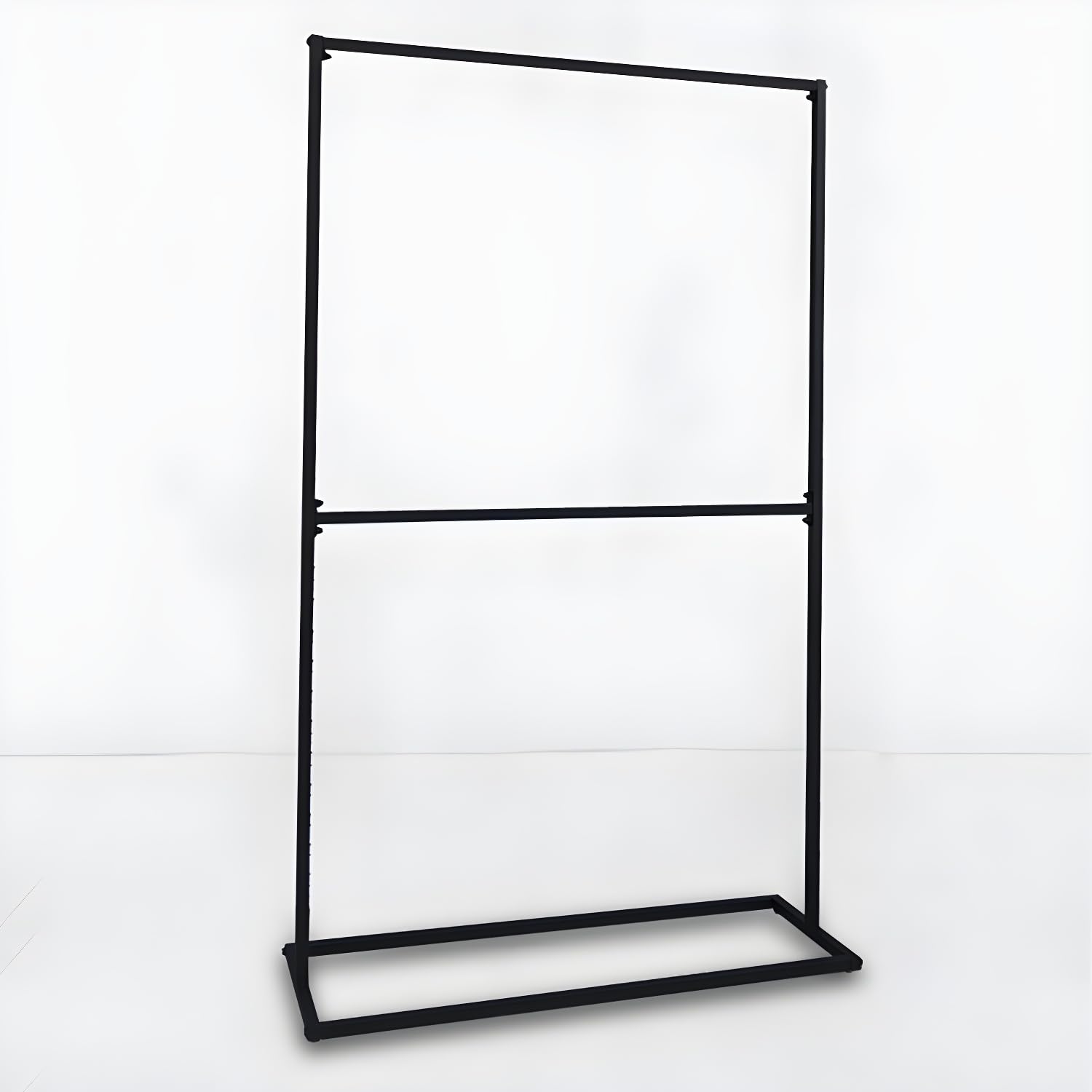 Árbol de pasillo de metal negro contemporáneo con barra doble para ropa, perchero de pie y soporte para ropa para entrada, 47 pulgadas de largo x 16 pulgadas de ancho x 79 pulgadas de alto, elegante