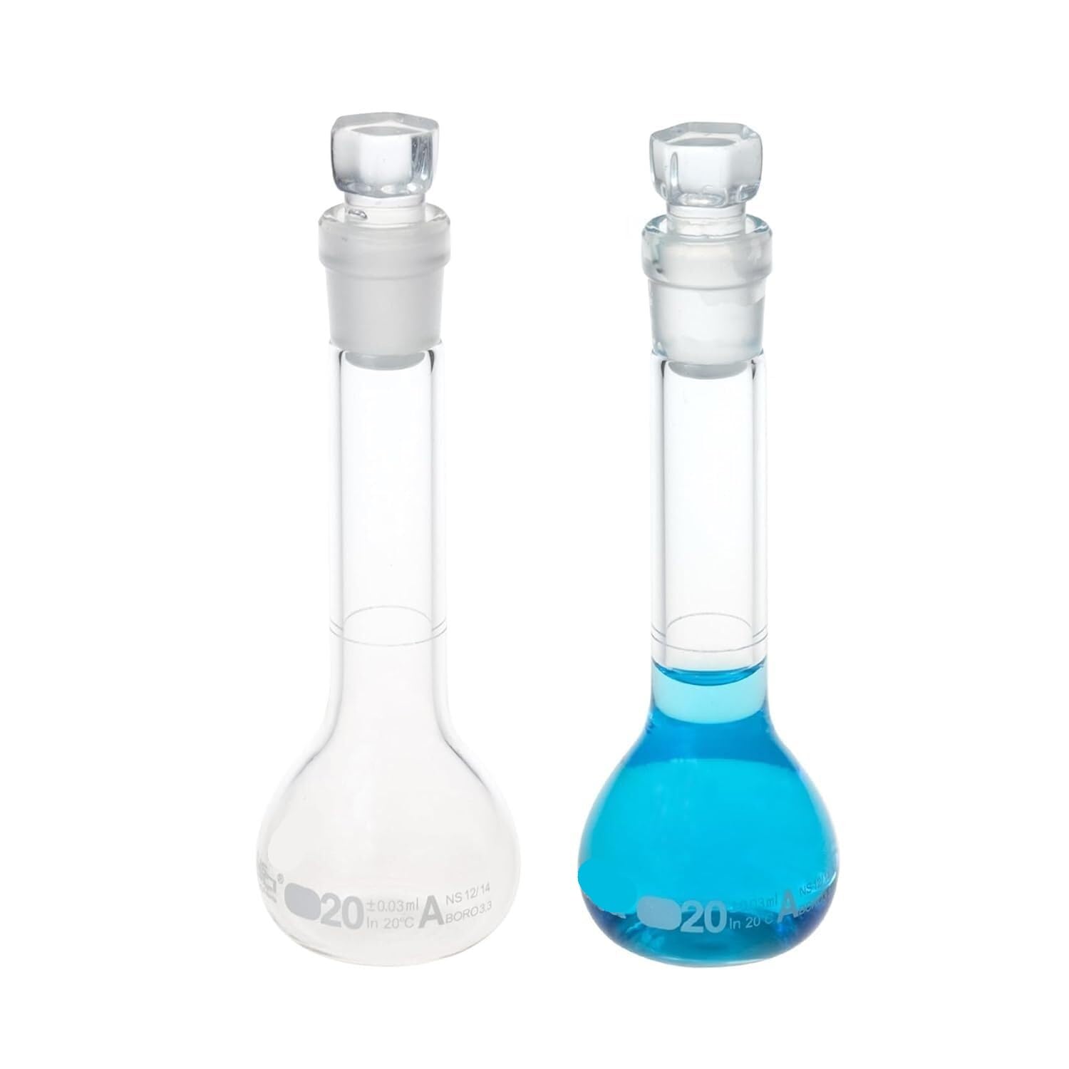 Juego de 2 matraces aforados 100 mL - Vidrio Borosilicato 3.3, Clase A, para Laboratorio y Escuela(Clear,50mL)
