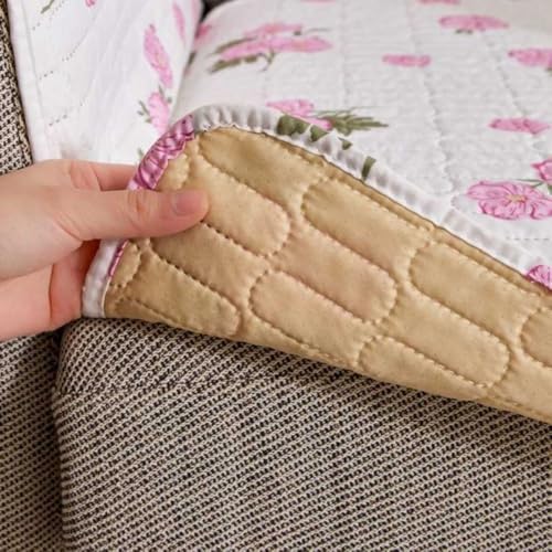Image of HOMETHREADS Anti-Skid Sofa Protector Mat: Premium Printed Cotton Slipcover with Strong PVC Non-Slip Backing, (White Pink, 1 Seater Large| 90x75cm)