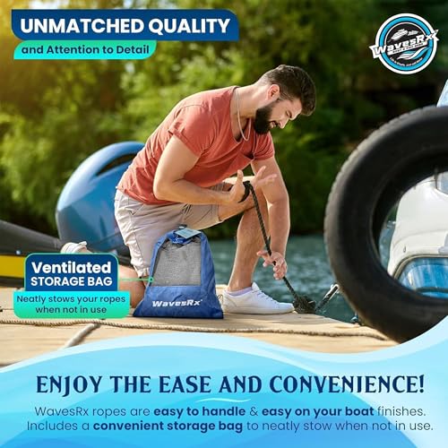 Image of Premium Nylon Boat Dock Lines & Ropes for Docking 1 /2'' x 20' | Double Braided Marine Rope & Mooring Line| Boat Ropes for Docking with Loop | UV & Saltwater Resistant Dock Ropes for Boats & Pontoons