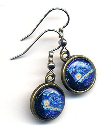 HandmadeStarry Night Earrings, Surgical Steel Earrings, Surgical Steel Blue Earrings, Van Gogh Earrings, Stainless Steel Fine Art Earrings by annaart72