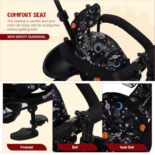 Image of Baybee 2 in 1 Baby Tricycle for Kids | Smart Balance Baby Trikes with Parental Handle, Cushion Seat, Safety Guardrail & Dual Storage | Kids Cycle for 2-5 Years Boy Girl (Tovino Black)