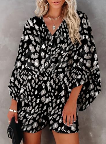 Dokotoo Womens Lepoard Print Summer Rompers Cruise Outfits Wrap V Neck Loose Oversized Jumpsuits with Pockets - Image 3