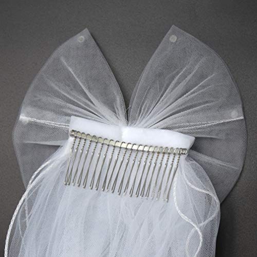 Lystaii Girls First Communion Veil With Comb - Bowknot Rhinestone White Flower Headband Hair Wreath Floral Crown - Holy Communion Headpiece for Wedding Party3