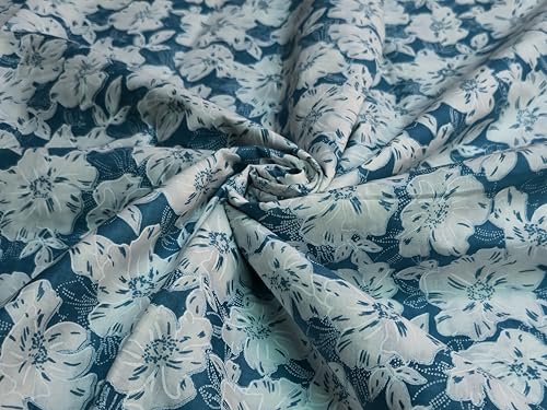 Image of 2 Meter Hand Block Indian Cotton Unstitched Jaipuri Handmade Digital Printed Fabric Material for Women Kurta /Blouse /Palazzos /Piece Material for Women's (Blue Flower)