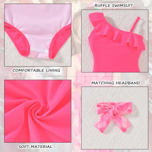 Image of HINTINA Toddler Girl One Piece Ruffle Swimsuit with Cover Up Skirt Bathing Suit Swimwear 2-7Y