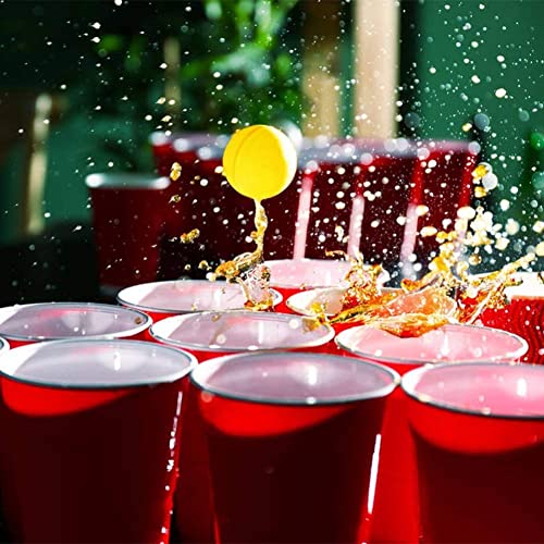 Image of Tickles Pack of 12, Beer Pong Glasses with Free Ping Pong Balls Set, Easy Grip Reusable Drinking Party Cups for Iced Tea, Punch, Cocktail, Couple, Ladies Games (Color: Red Size: 475 ml)