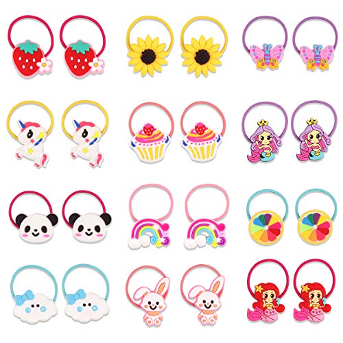 Yasunmi 24Pcs (12 Pairs) Girls Elastic Hair Ties, Baby Girls Cute Cartoon Hair Ties, Elastic Soft Rubber Bands Hair Bands Ponytail Holders Hair Accessories For Girls, Toddlers, Kids, Teens, Children #TOP2