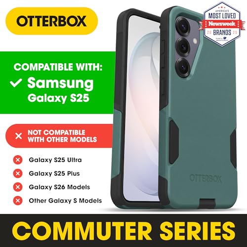 Image of OtterBox Samsung Galaxy S25 Commuter Series Case - Eclipse Green (Green & Black), Slim & Tough, Duel Layer, Pocket-Friendly, Port Protection, Protective Phone Case