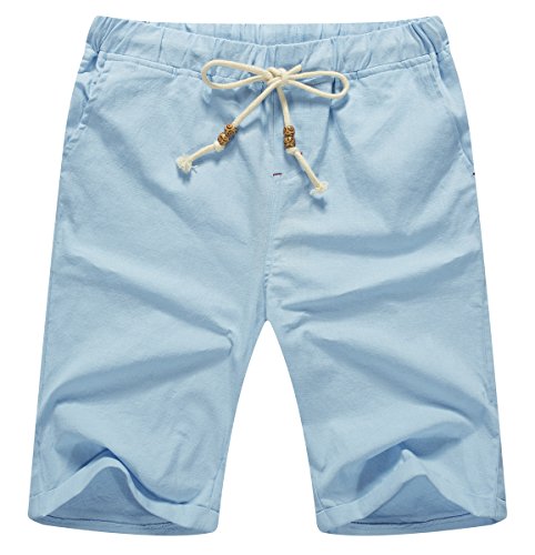 NITAGUT Men's Linen Casual Classic Fit Short Light Blue L