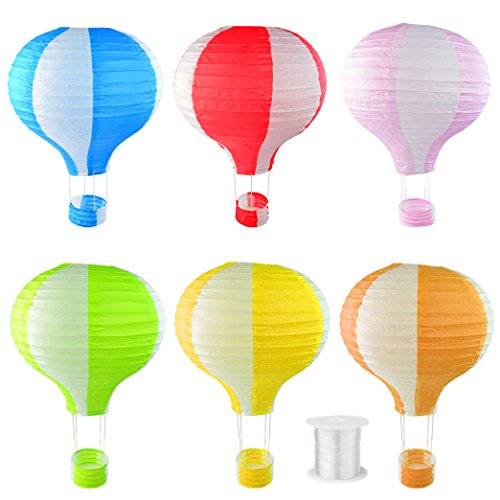 Lee-Buty 6pcs Hanging Paper Lanterns Hot Air Balloon Shape Lanterns with 1 Piece of Hanging Line for Party Birthday Wedding Christmas Decoration