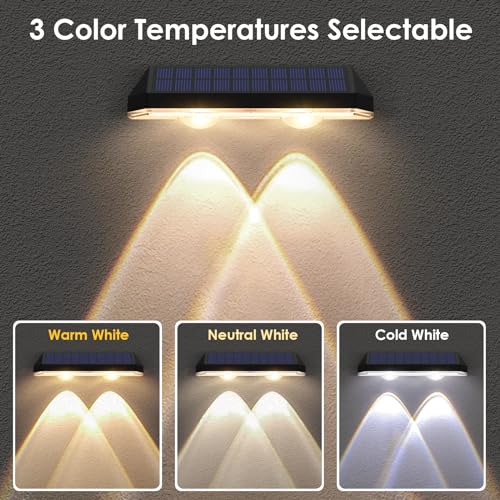 Solar Fence Lights - 2PK Solar Outdoor Light Warm White/Daylight White/Cold White 3 Modes Deck Lights for Outside, Deck Fences, Stair Railings, Pools and Walls