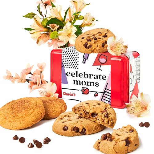 David's Cookies Mother’s Day Gluten Free Cookies Gift Tin – Chocolate Chip and Snickerdoodle Cookies in Sweet Sampler – Gourmet Dessert Sweet Sampler Gift Box for Mom, Sweet Bakery Treat for Her