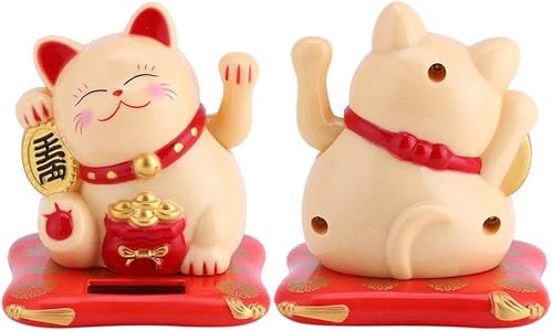 Miniatura 9 de Zerodis Gatos de la suerte de Feng Shui, gato agitado con energía solar para tiendas del hogar, decoración de automóvil (blanco)