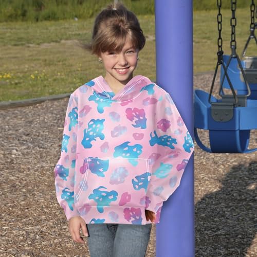 Holographic Leopard Print on Gradient Unisex Kids Sweatshirts Sweater Casual Hooded Pullover Hoodies Kangaroo Pocket4