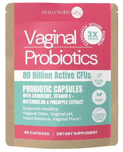 Vaginal Probiotic for Women - 80 Billion CFUs - 3X Stronger Formula with Lactobacillus rhamnosus GR-1, L. reuteri RC-14, Prebiotics, Vitamin C & D3 - Odor & pH Support - 60 Capsules (60 Capsules)