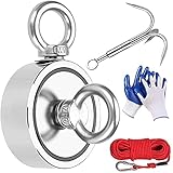 Imanes Potentes 300KG Iman de Neodimio Pesca Doble Cara Grandes n52 con Cuerda Ganchos de Agarre Gloves Mosquetón Ø60 mm Imán para Pesca Imanes Pesca para Caza Del Tesoro…