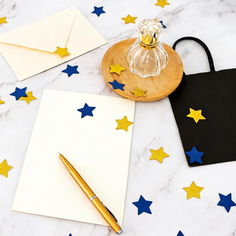Image of 200Pcs Glitter Blue Gold Stars Confetti,Shiny Paper Table Confetti for Birthday Halloween Bachelorette Wedding Baby Shower Graduation Party Decorations Supplies