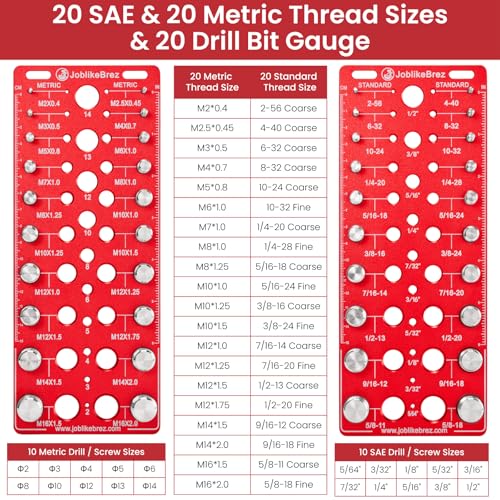 Image of Thread Checker, 60 Nut and Bolt Thread Checker, 20 Standard & 20 Metric & 20 Drill /Screw Gauge, Bolt Size Finder, Wall-Mountable Bolt Thread Identifier Gauge with Inch & CM Ruler