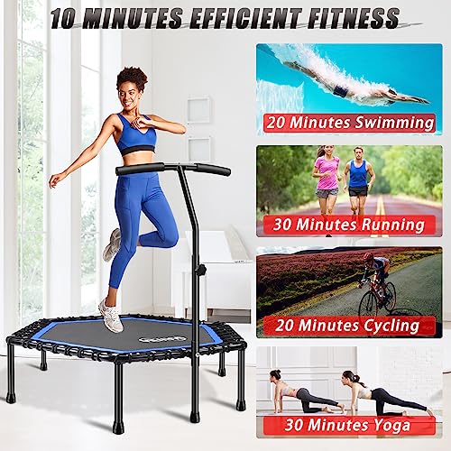 image for Newan 48'' Fitness Trampoline with Adjustable Handle Bar, Silent Tramp
