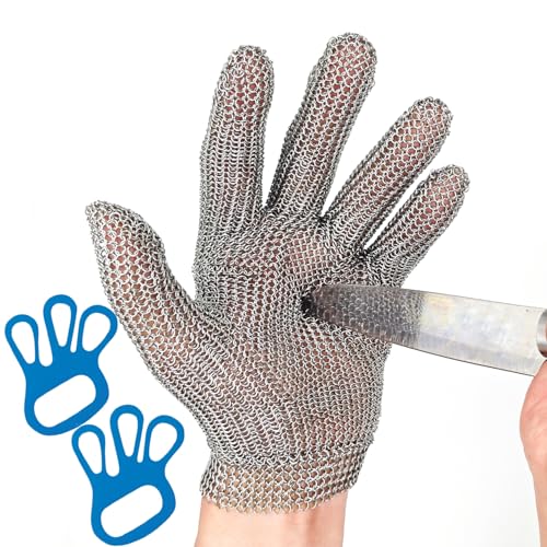 Cut Resistant Gloves Food Grade Stainless Steel Metal Mesh Chainmail Gloves for Butcher Meat Cutting Fish Filleting Oyster Shucking Clothing Cutting and Leather Processing(Large (Pack of 1))