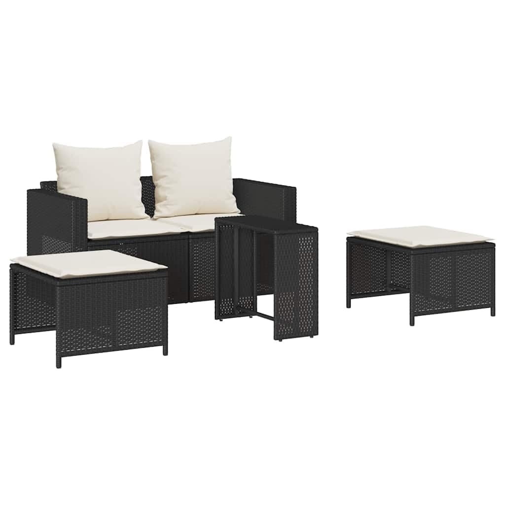 Salon de Jardin 5 pcs avec Coussins en polyrotin noir modulable