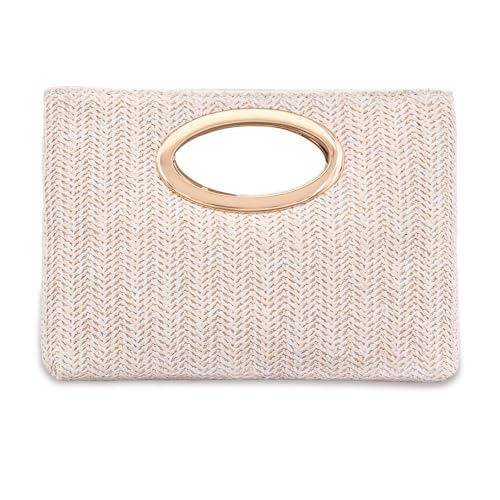 Image of Clutch Purses for Women, Women's Evening Handbags Crossbody Shoulder Handbags, Handle Straw Clutch for Women Summer Clutch Straw Evening Bag
