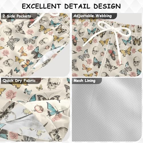 Boys Swim Trunks Quick Dry UPF 50+ Beach Board Shorts Kids Bathing Suits Swimsuit 2T Rose Butterfly Skull3