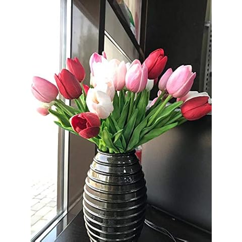 20pcs Artificial Tulips Flowers Tulip Fake Flowers Bouquets for Home Kitchen Living Room Dining Table Wedding Decoration(white,pink,rose,red) Cover