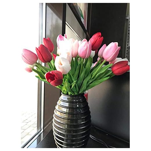 20 ramos de flores artificiales de tulipanes para decoración de bodas (blanco, rosa, rosa, rojo)