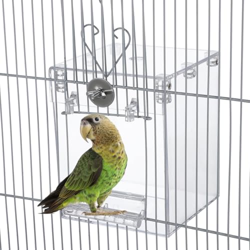 Image of Happyyami Hanging Bird Bath Box for Cage Parrot Cage Bath Multifunctional Bird for Parakeet Cockatiel and Small Birds Space-Saving Birdcage Accessories 6.49 X 5.11 X 5.11 in