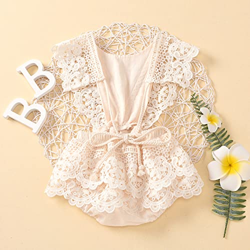 2Pcs Newborn Baby Girl Lace Ruffles Sleeve Bodysuits Backless Jumpsuit Clothes Romper Set (Lace, 12-18 Months) #TOP1
