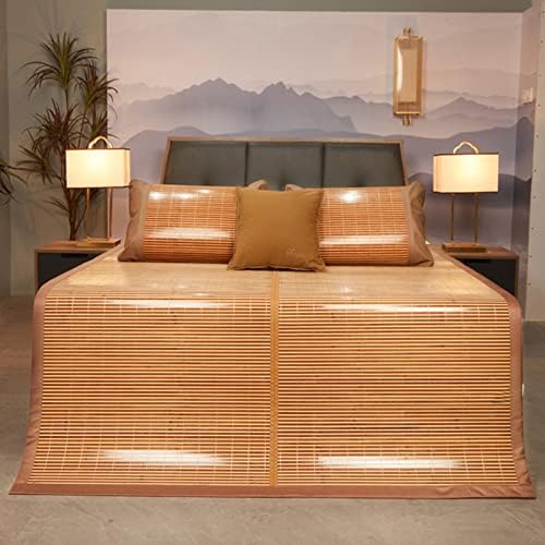 Bamboo Summer Sleeping Mat,Foldable Bamboo Mattress,Cooling Mattress Topper,Natural Cooling Sleeping Pad,Smooth Breathable Absorb,for Single Double