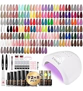 ROSALIND 112PCS Gel Nail Polish Starter Kit with 48w Uv Light, 92 Colors Orange Red Purple Pink G...