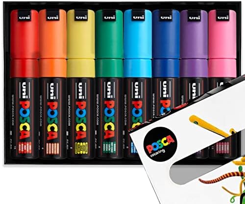 Posca - PC-8K - Paint Marker Art Pens - 8mm Chisel Tip Nib - Essential Tones Set of 8 in Gift Box