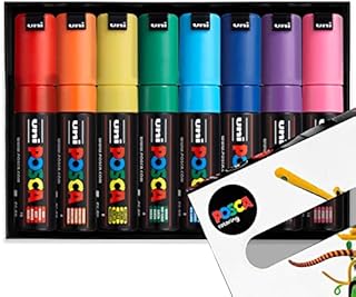 Posca - PC-8K - Paint Marker Art Pens - 8mm Chisel Tip Nib - Essential Tones Set of 8 in Gift Box