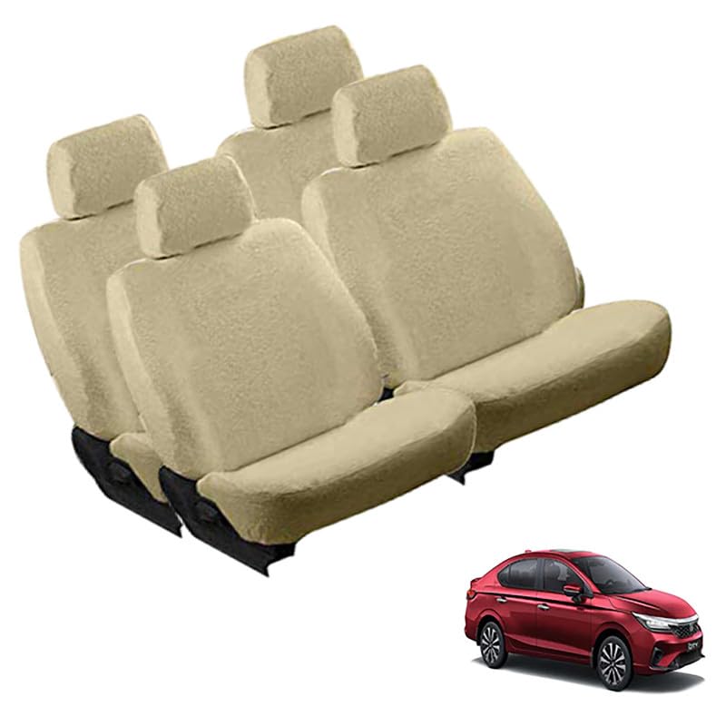 Car Seat Cover 100% Pure Cotton Towel Fabric, Custom Fit Complete Front & Rear Set, Machine Washable, Beige Colour for 5 Seater Honda City, Super Soft, Skin Friendly, Breathable-image-24