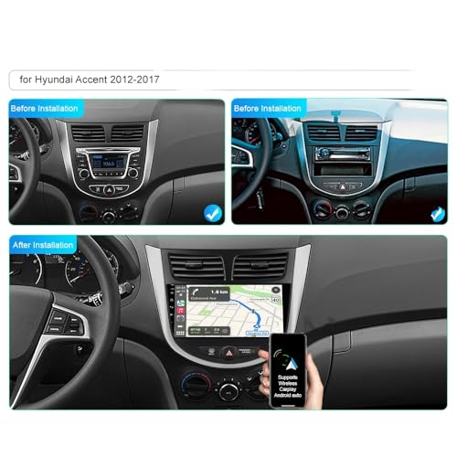 Image of 4 Core 9 inch Android Car Radio for Hyundai Accent 2012 2013 2014 2015 2016 2017, 2+64G Android 14 Touch Screen Double Din Stereo with Carplay Android Bluetooth GPS Backup Camera WiFi SWC FM Mirror Link