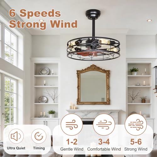 TCL 20" Black Caged Downrod Ceiling Fan with Light & Remote - image 2