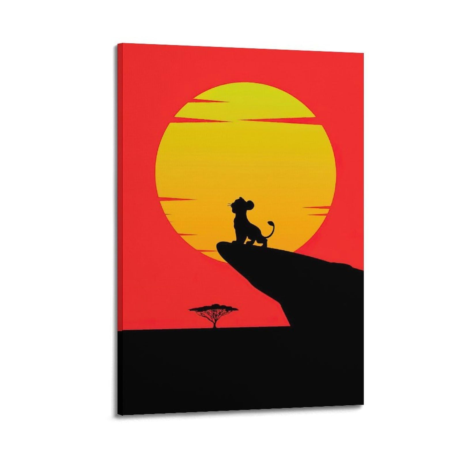 DLJGDS Silhouette of Lion Cub Against Large, Vibrant Sunset with Tree Decorative Painting Canvas Wall Posters And Modern Family Bedroom Decor 20x30inch(50x75cm)