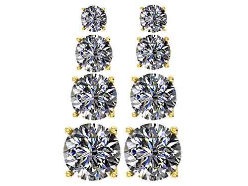 NANA Set of 4 Pairs Yellow Gold plated Sterling Silver Swarovski Zirconia Hypoallergenic Stud Earrings