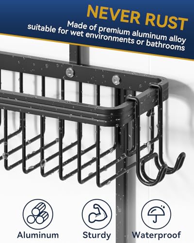 Image of YASONIC Never Rust Shower Caddy Hanging, Aluminum Shower Racks for Inside Shower, 2-Tier Shower Organizer Hanging Over Shower Head with Hooks and Soap Holder, Black