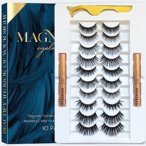 BELOEN Magnetic Lashes with Eyeliner and Tweezers, 7 Pairs Reusable Eyelashes 2 Tubes of Waterproof Kit, [Upgraded] 3D Natural Look, Easy to Wear, No Glue Needed, Pair (Pack 1)